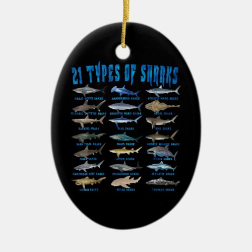 Shark Lovers 21 Types Of Sharks Ocean Animal Ceramic Ornament