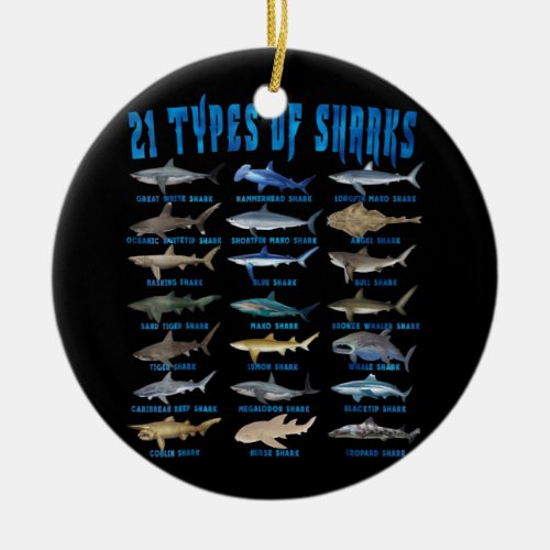 Shark Lovers 21 Types Of Sharks Ocean Animal Ceramic Ornament