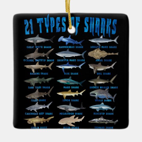 Shark Lovers 21 Types Of Sharks Ocean Animal Ceramic Ornament