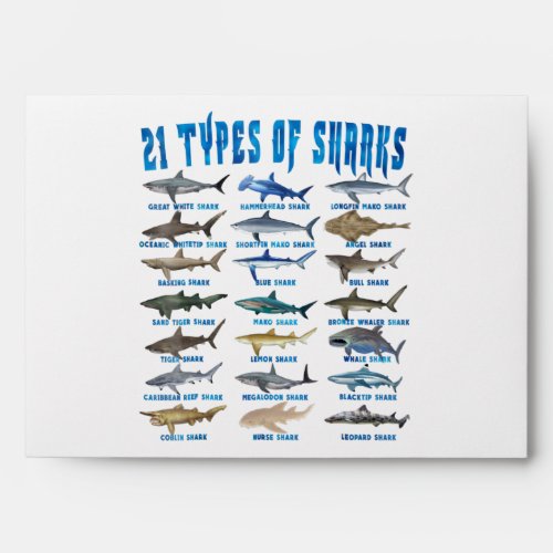 Shark Lovers 21 Types Of Sharks Ocean Animal Envelope