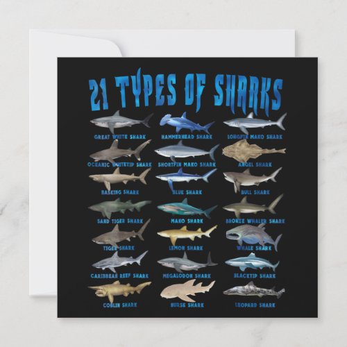 Shark Lovers 21 Types Of Sharks Ocean Animal Invitation