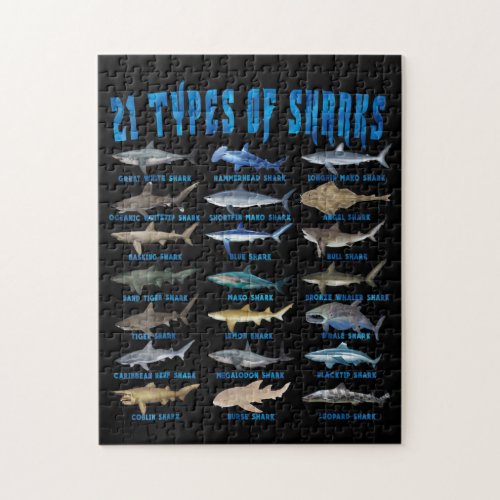 Shark Lovers 21 Types Of Sharks Ocean Animal Jigsaw Puzzle