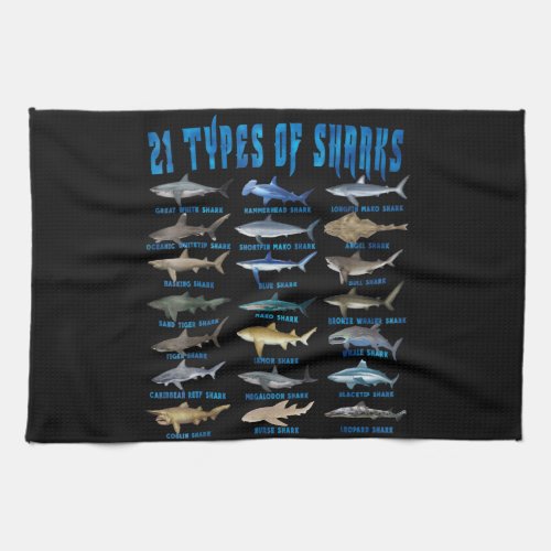 Shark Lovers 21 Types Of Sharks Ocean Animal Kitchen Towel