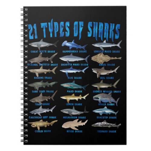 Shark Lovers 21 Types Of Sharks Ocean Animal Notebook