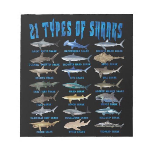 Shark Lovers 21 Types Of Sharks Ocean Animal Notepad