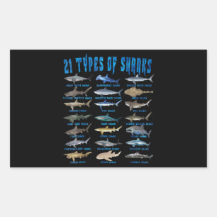 Shark Lovers 21 Types Of Sharks Ocean Animal Rectangular Sticker