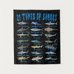 Shark Lovers 21 Types Of Sharks Ocean Animal Tapestry