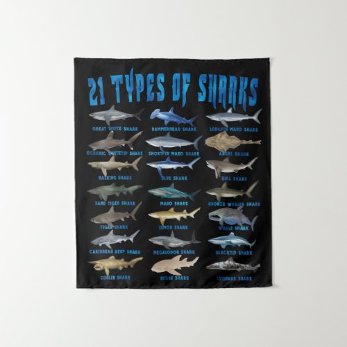 Shark Lovers 21 Types Of Sharks Ocean Animal Tapestry