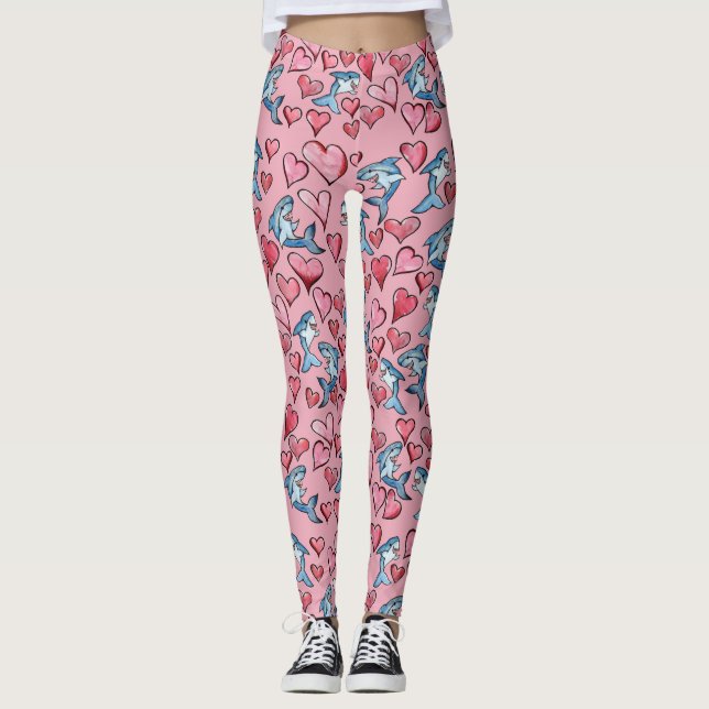 Shark Lovers Cute Sharks and Hearts Leggings (Front)