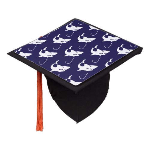 Shark Lovers Nautical Fisherman Fish Hooks Navy Graduation Cap Topper