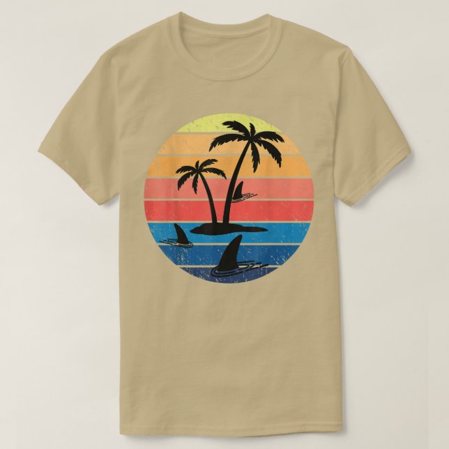 Shark Lovers Palm Tree Island Sharks In Water Shar T-Shirt (Design Front)
