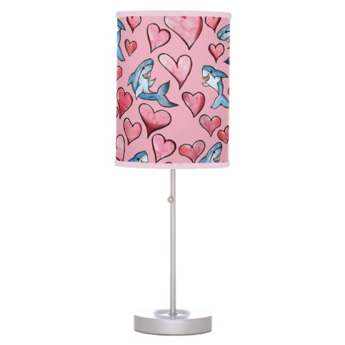 Shark Lovers Sharks and Heart Pattern  Table Lamp