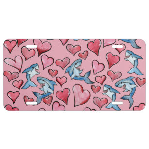 Shark Lovers Sharks and Heart Pattern Valentine License Plate