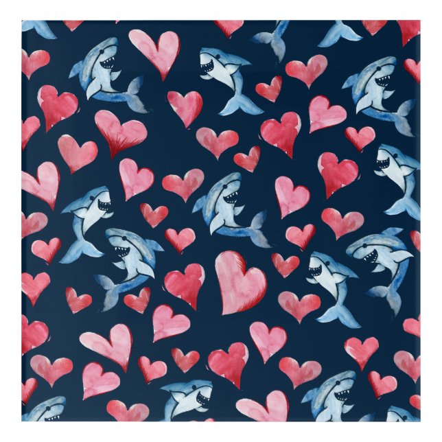 Shark Lovers Sharks and Hearts Acrylic Print (Front)
