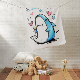 Shark Loves People Funny Doodle Cartoon Baby Blanket