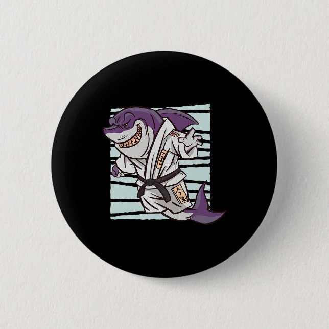 Shark Martial Arts Fighter Funny Karate Cartoon Gr Button (Front)