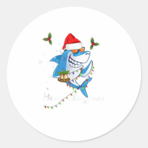 Shark Merry Christmas Gift For Boys Kids Classic Round Sticker