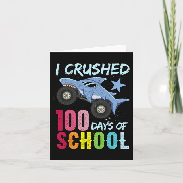 Shark Monster Truck 100 Days Of School Apparel  Card (Front)