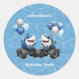 Shark Monster Truck Birthday Bash Classic Round Sticker