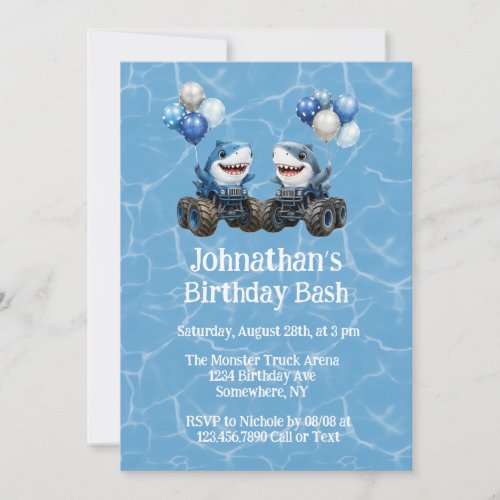 Shark Monster Truck Birthday Bash Invitation