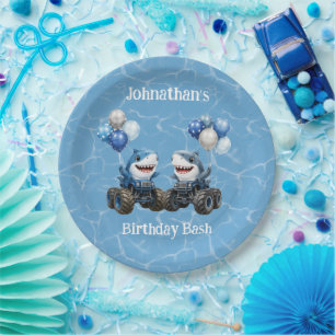 Shark Monster Truck Birthday Bash Paper Plates