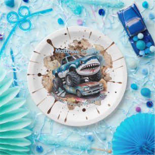 Shark Monster Truck Boy Birthday  Paper Plates