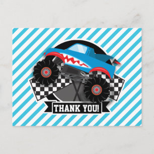 Shark Monster Truck; Checkered Flag; Blue Stripes Postcard