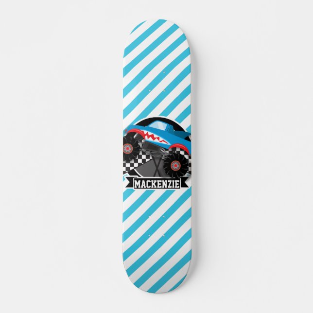 Shark Monster Truck; Checkered Flag; Blue Stripes Skateboard (Front)
