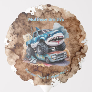 Shark Monster Truck Mud Splatter Boy Birthday  Balloon