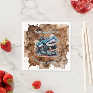 Shark Monster Truck Mud Splatter Boy Birthday Napkins