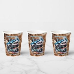 Shark Monster Truck Mud Splatter Boy Birthday  Paper Cups