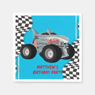 Shark Monster Truck Racing Flag Birthday Party Napkins