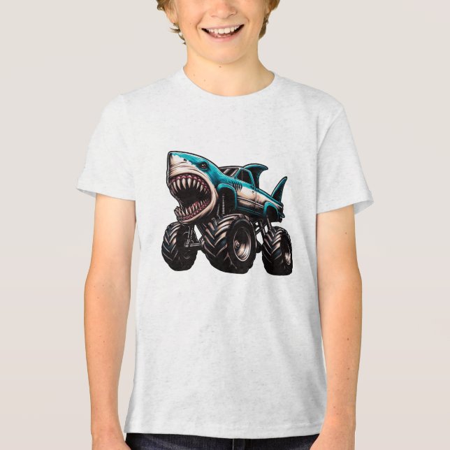 Shark Monster Truck Tri-Blend Shirt (Front)