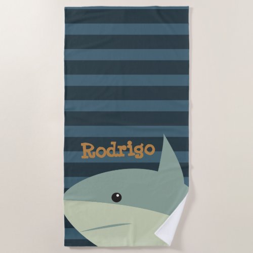 Shark Name Boy Blue Striped Kids Sea Animal Simple Beach Towel