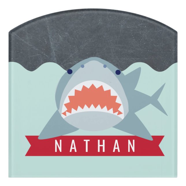 Shark Navy Blue Under the Water Door Sign (Contour Front)