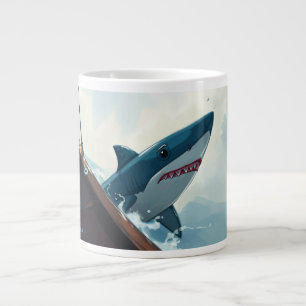 Shark Near Boat Giant Coffee Mug