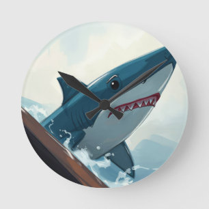 Shark Near Boat Round Clock