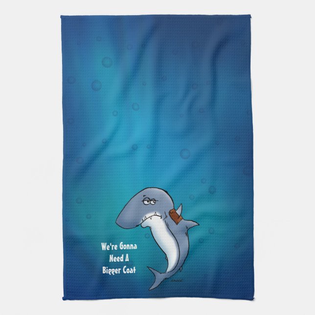 Shark Needs A Bigger Coat Funny Cartoon Kitchen Towel (Vertical)