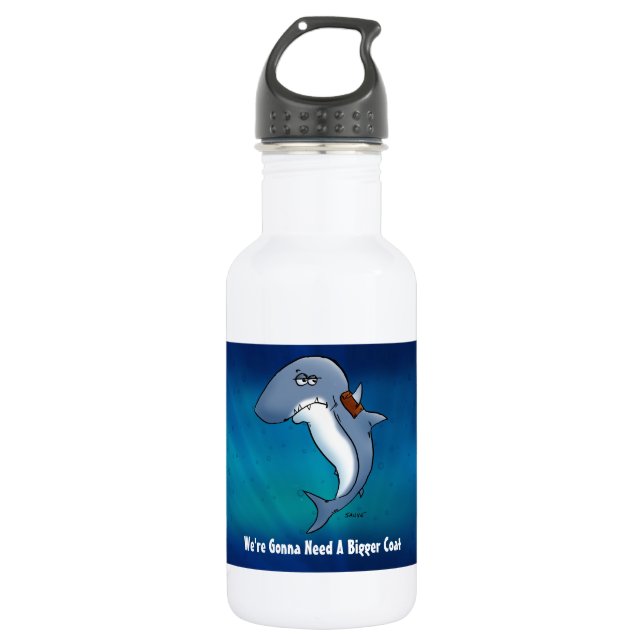Shark Needs A Bigger Coat Funny Cartoon Water Bottle (Front)