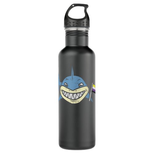 Shark Nonbinary Flag Funny Enby NB Pride LGBTQ Men Stainless Steel Water Bottle