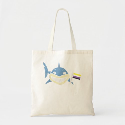 Shark Nonbinary Flag Funny Enby NB Pride LGBTQ Men Tote Bag