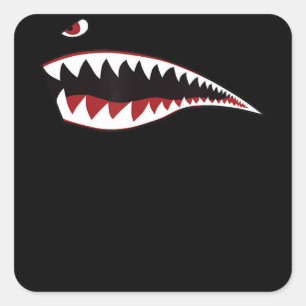 Shark Nose Art  Green - Wwii Military Plane Square Sticker