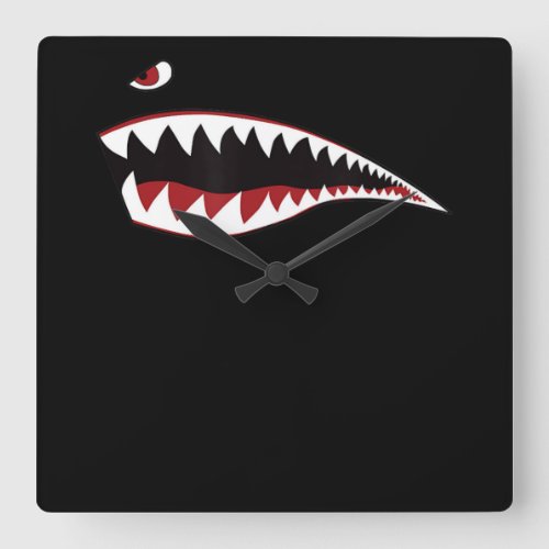 Shark Nose Art  Green _ Wwii Military Plane Square Wall Clock