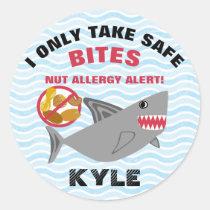 Shark Nut Allergy Alert Customized Cute Kids Classic Round Sticker