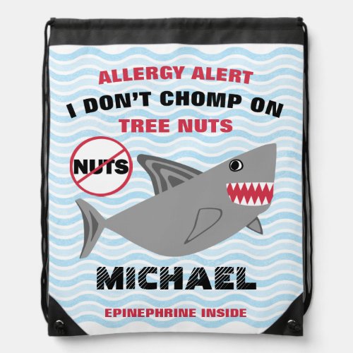 Shark Nut Allergy Alert Drawstring Bag