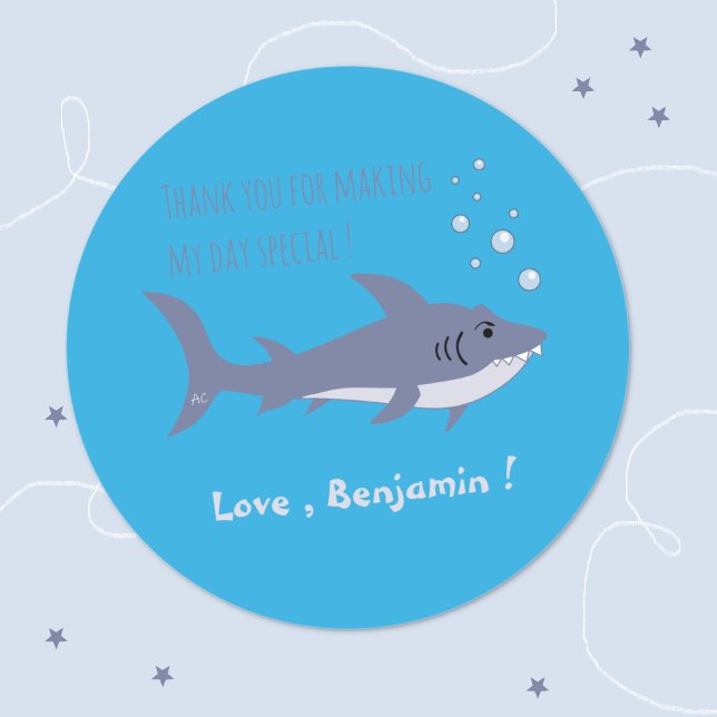 Shark Ocean Birthday Blue Favor Sticker (Creator Uploaded)