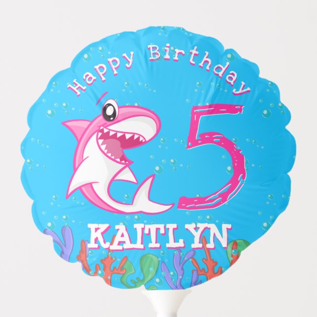 Shark Ocean Kids Girls Any Age Birthday Balloon (Front)