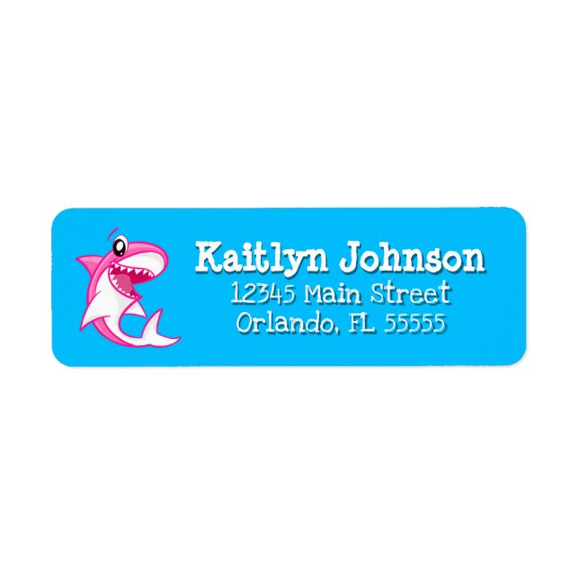 Shark Ocean Kids Girls Any Age Birthday Label (Front)