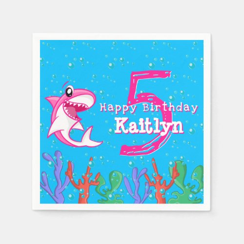 Shark Ocean Kids Girls Any Age Birthday Napkins