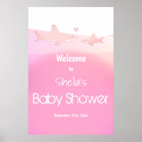 Shark Ocean Pink Baby Shower Welcome Poster